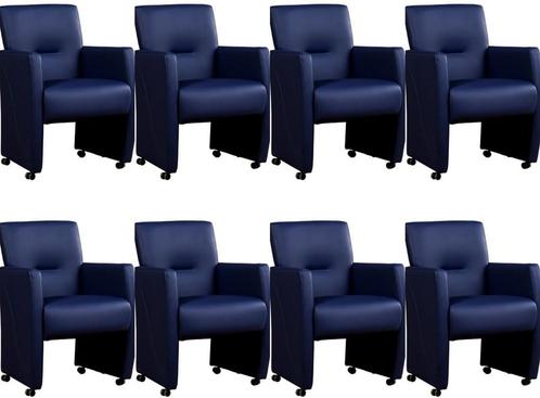 Set van 8 Blauwe leren moderne eetkamerfauteuils - Toledo Le, Huis en Inrichting, Stoelen, Vijf, Zes of meer stoelen, Overige kleuren