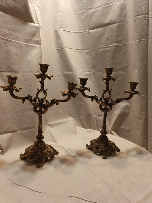 Kandelaber (2) - Verguld brons - kandelaar in verguld brons, Antiek en Kunst, Curiosa en Brocante