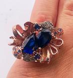 Zonder Minimumprijs - Ring - 9 kt. Roségoud, Zilver Saffier, Nieuw