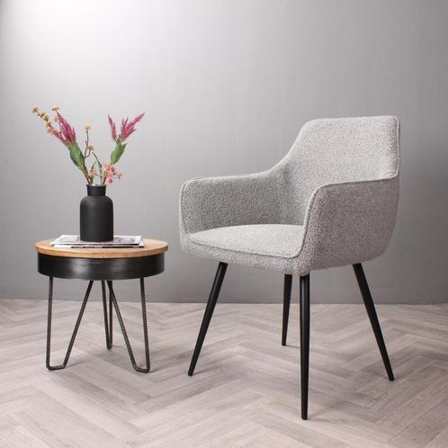 Eetkamerstoel met armleuning  Boucle Grijs - Armstoel, Huis en Inrichting, Stoelen, Grijs, Nieuw, Ophalen of Verzenden