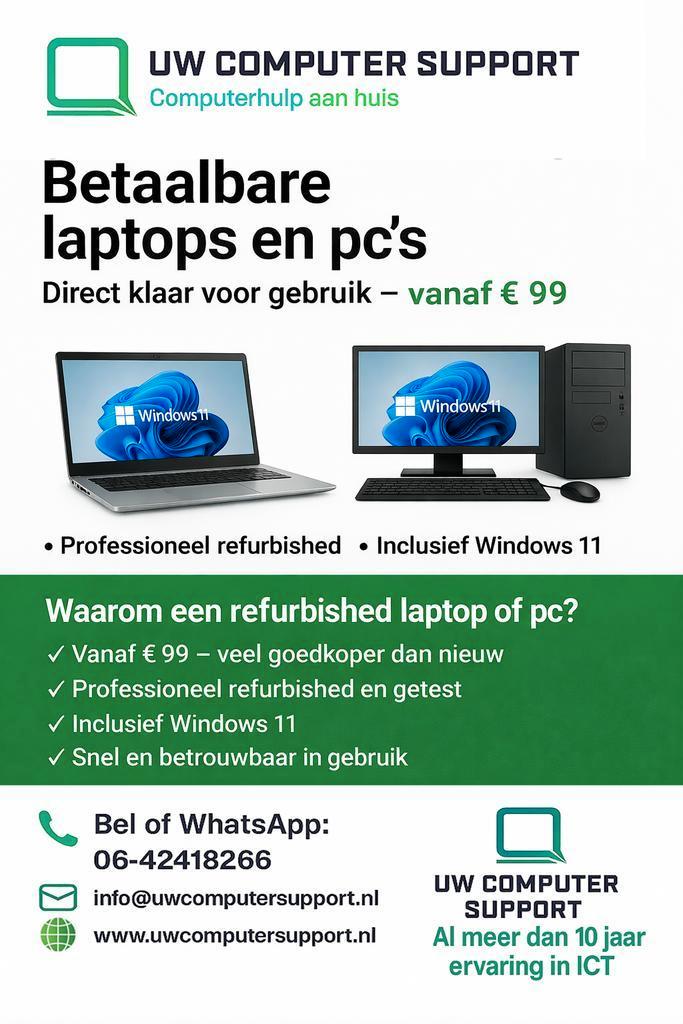 Refurbished laptops, Desktop pc’s | Windows11 | Vanaf €99 |, Computers en Software, Windows Laptops, Refurbished, Ophalen of Verzenden