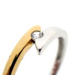 Bicolor gouden ring gezet met zirconia (14 karaat), Goud, Met edelsteen, Gebruikt, 17 tot 18