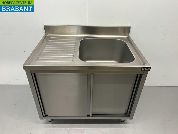 RVS Spoeltafel spoelbak schuifdeuren Premium-line 100 cm, Zakelijke goederen, Horeca | Keukenapparatuur, Nieuw in verpakking, Ophalen of Verzenden