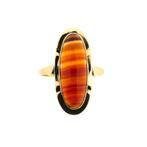Vintage gouden ring met carneool bandagaat (geelgoud), Sieraden, Tassen en Uiterlijk, Ringen, Gebruikt, Overige kleuren, Ophalen of Verzenden