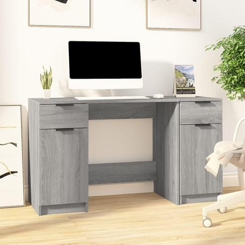 vidaXL Bureau met bijzetkast bewerkt hout grijs sonoma, Huis en Inrichting, Bureaus, Nieuw, Verzenden