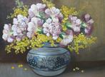 Franse school (XX) - Vaso di fiori con mimosa, Antiek en Kunst