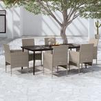 vidaXL 7-delige Tuinset met kussens beige en zwart, 6 zitplaatsen, Nieuw, Tuinset, Verzenden