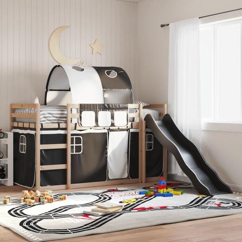 vidaXL Stapelbed met glijbaan en gordijnen wit en zwart, Huis en Inrichting, Slaapkamer | Bedden, 90 cm, 190 cm of minder, Zwart