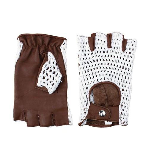 Swift vingerloze crochet leren handschoenen wit - bruin, Motoren, Kleding | Motorkleding, Nieuw met kaartje, Verzenden