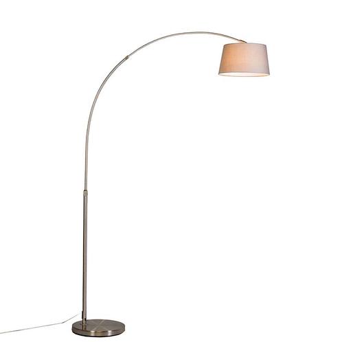 Moderne booglamp staal met grijze stoffen kap - Arc Basic, Huis en Inrichting, Lampen | Vloerlampen, Nieuw, Overige materialen
