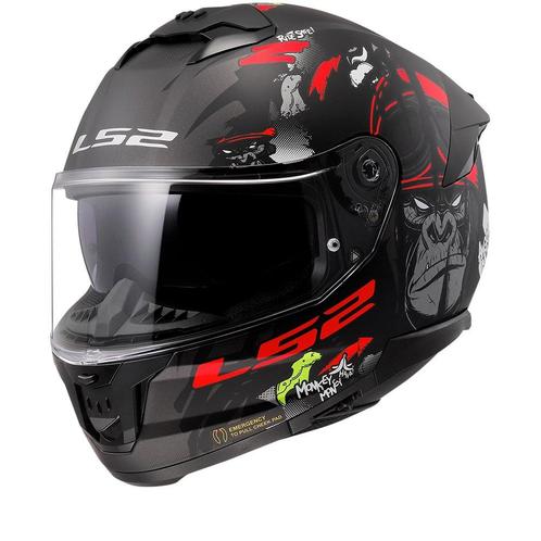 LS2 FF808 STREAM II ANGRY MONKEY Matt Zwart Rood -06, Motoren, Kleding | Motorhelmen, Integraalhelm, Heren, XXL, Nieuw met kaartje