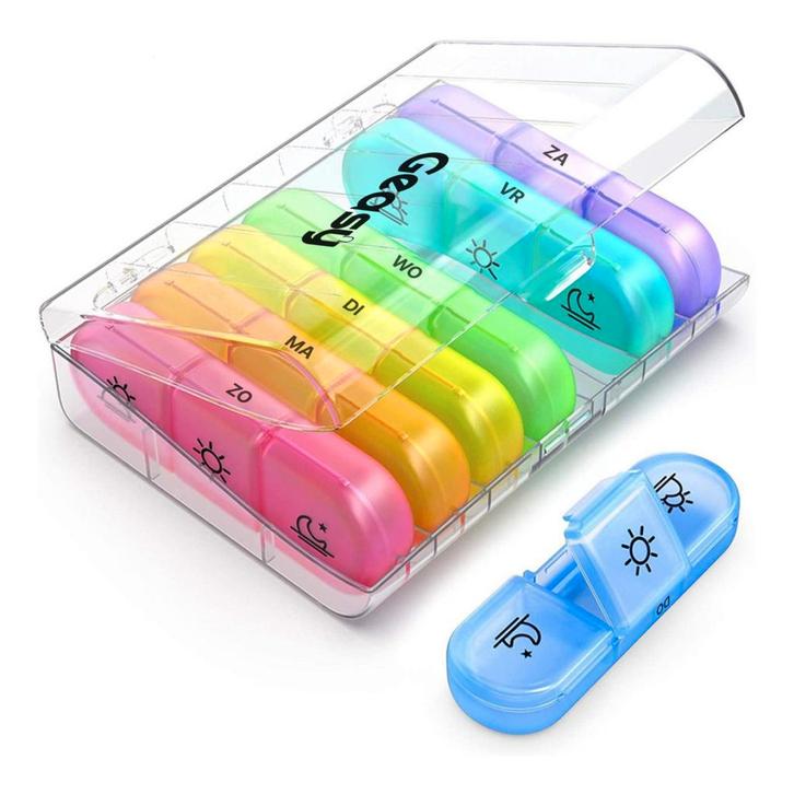 GEASY Pillendoos 7 Dagen – 3 Vakken – Transparant/Gekleurd, Antiek en Kunst, Antiek | Goud en Zilver, Verzenden