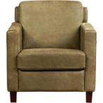 Leren fauteuil Smart - Kenia Olive (olijf) - Poten hout, Nieuw, Ophalen of Verzenden, Bohemian, Eigentijds, Modern, Retro, 50 tot 75 cm