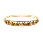 Exclusieve vintage gouden slavenarmband met granaat | Ø 6.., Gebruikt, Overige kleuren, Ophalen of Verzenden, Met edelsteen