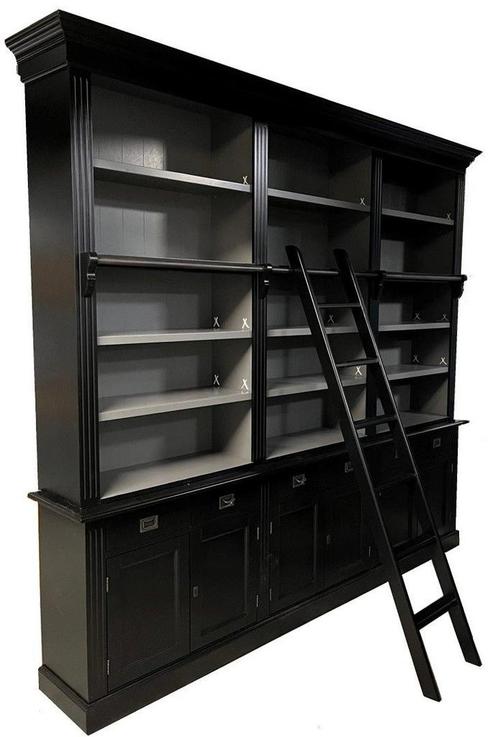 Boekenkast zwart - grijs met trap Reeuwijk 260 x 240cm, Huis en Inrichting, Kasten | Boekenkasten, Ophalen of Verzenden