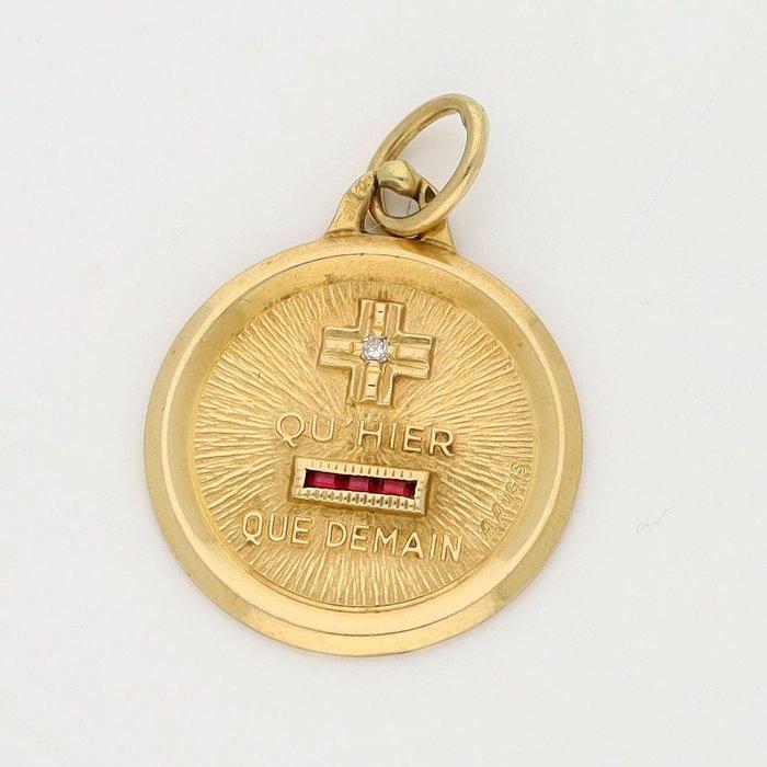 Hanger - 18 karaat Geel goud - Plus qu’hier, moins que d, Sieraden, Tassen en Uiterlijk, Antieke sieraden