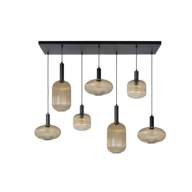 Hanglamp Maloto, 7-lichts met amber glas, Huis en Inrichting, Lampen | Hanglampen, Nieuw, Glas, Verzenden
