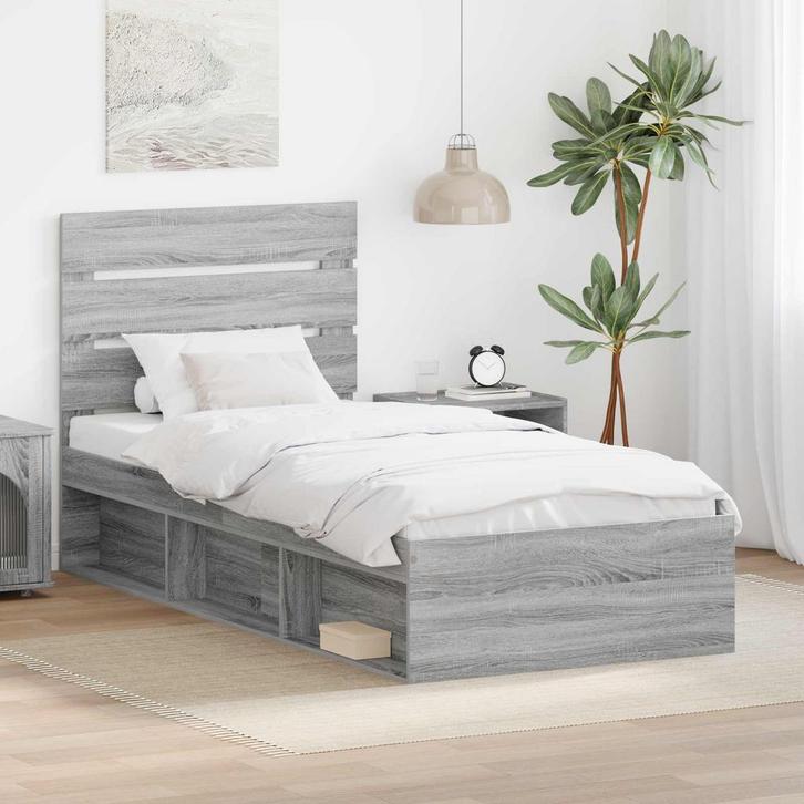 vidaXL Bedframe Grijs Sonoma 75 x 190 cm Massief grenenhout, Huis en Inrichting, Slaapkamer | Bedden, Grijs, Nieuw, Hout, Verzenden