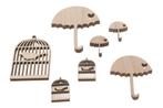 Houten parapluutjes en vogelkooitjes 2. 5-7cm. figuurtjes, Nieuw, Ophalen of Verzenden