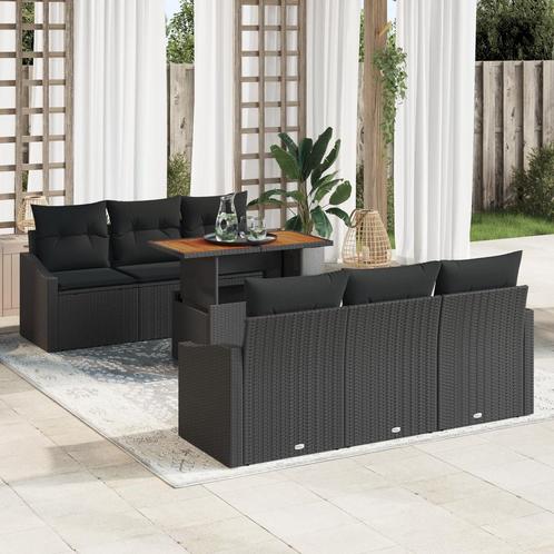 vidaXL 7-delige tuinset met kussens in zwart wicker en, Tuin en Terras, Tuinsets en Loungesets, Tuinset, Nieuw, Rotan, Verzenden