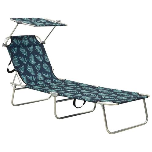 vidaXL Ligbed met luifel inklapbaar staal bladmotief, Tuin en Terras, Ligbedden, Nieuw, Verzenden