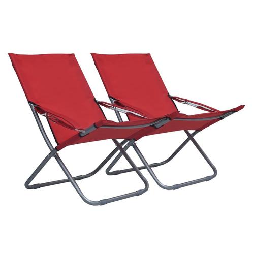 vidaXL Strandstoelen 2 st inklapbaar stof rood, Tuin en Terras, Tuinstoelen, Nieuw, Verzenden