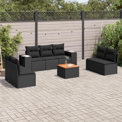 vidaXL 8-delige Loungeset met kussens poly rattan zwart, Tuin en Terras, Tuinsets en Loungesets, Loungeset, Nieuw, 8 zitplaatsen
