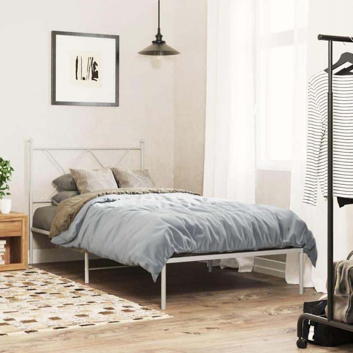 vidaXL Bedframe met hoofdbord metaal wit 90x200 cm, Huis en Inrichting, Slaapkamer | Bedden, 90 cm, 200 cm, Wit, Eenpersoons, Nieuw