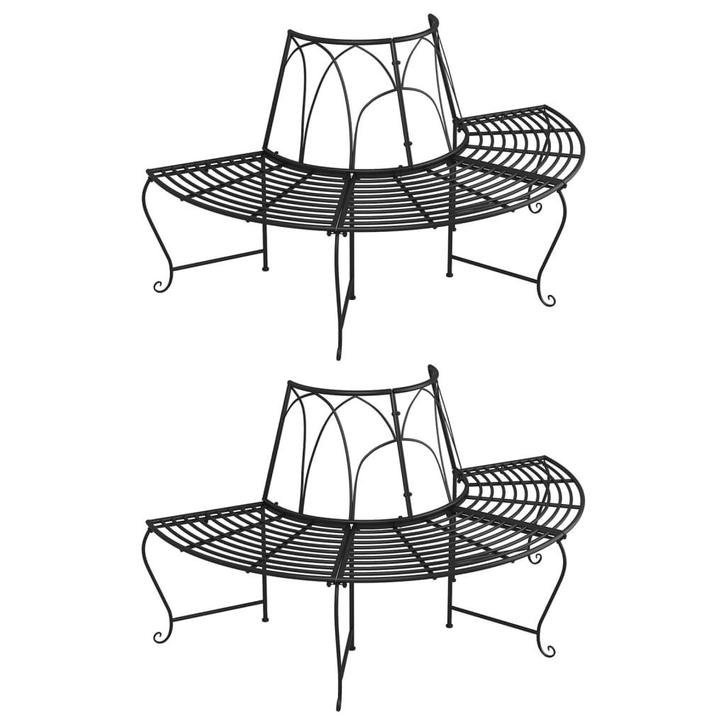 vidaXL Boombanken 2 st halfrond Ø159 cm staal zwart, Tuin en Terras, Tuinbanken, Nieuw, Metaal, Verzenden