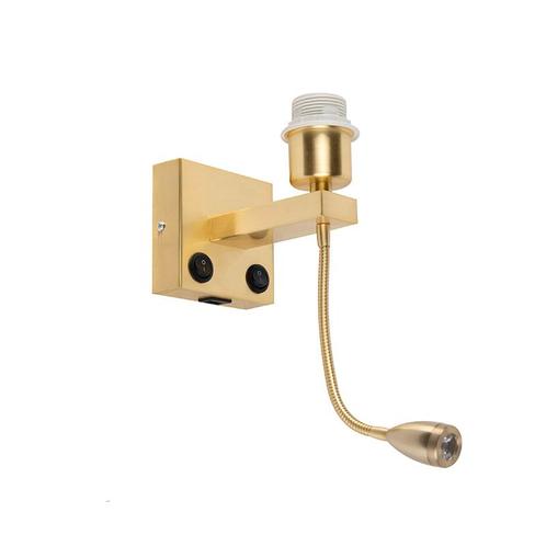 Art deco wandlamp goud met USB en flexarm - Brescia Combi, Huis en Inrichting, Lampen | Wandlampen, Nieuw, Overige materialen