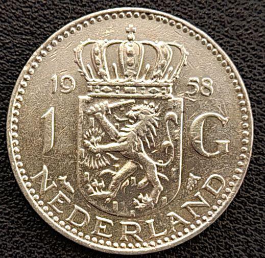 Nederlandse zilveren Gulden 1958, Postzegels en Munten, Munten | Nederland, Losse munt, Koningin Juliana, Zilver, Verzenden