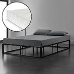 Stalen bed met bedbodem incl. matras zwart 200x140cm