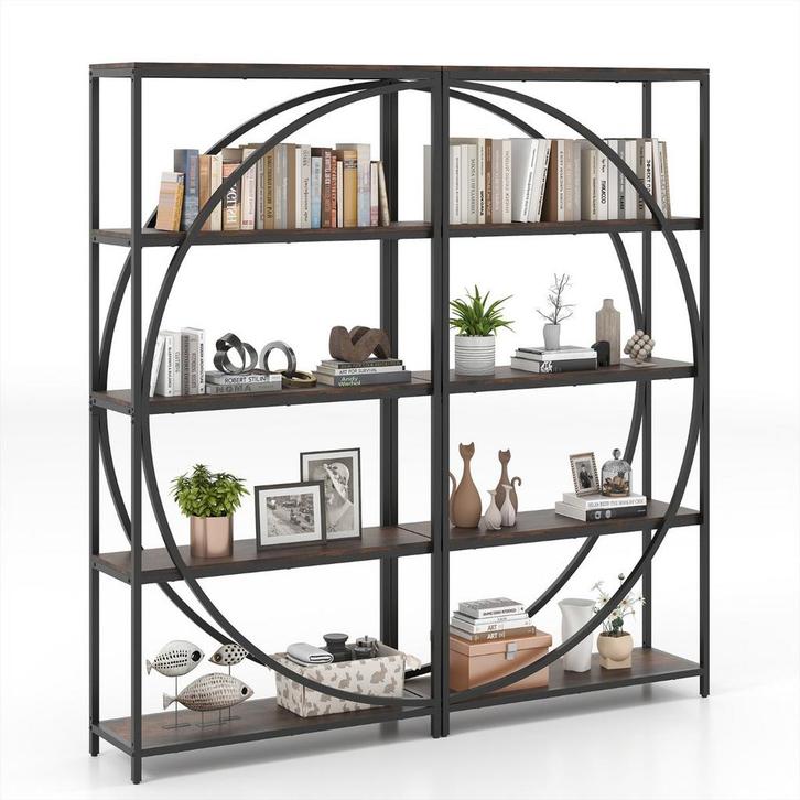 LIVSK Etagère-boekenkast - Halvemaanvormig Design - 5 Open P, Huis en Inrichting, Kasten | Vitrinekasten, Nieuw, Verzenden