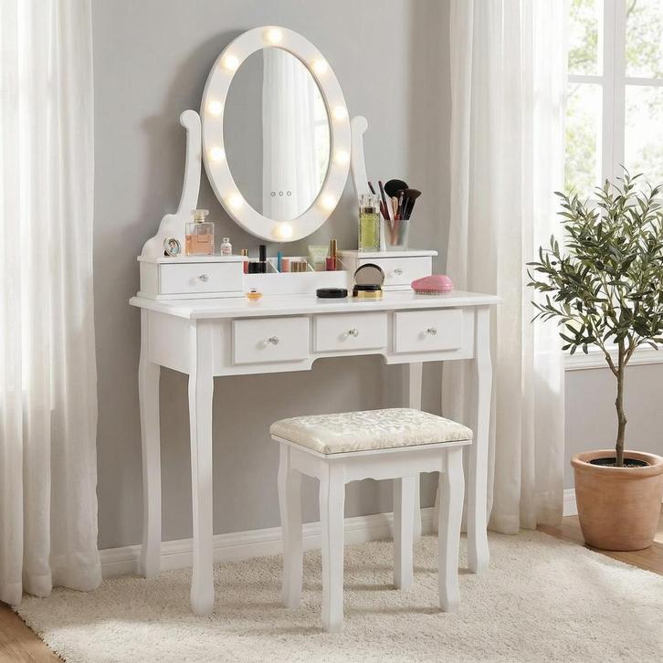 Kaptafel LED Spiegel | Wit | Nieuw | OP=OP, Huis en Inrichting, Kasten | Secretaires, Nieuw, Ophalen of Verzenden