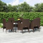 vidaXL 7-delige Tuinset met kussens bruin en zwart, Tuin en Terras, 6 zitplaatsen, Nieuw, Tuinset, Verzenden
