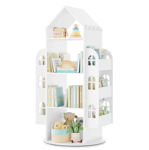 Huisvorm Kinderkast – Roterende Boekenkast van Houten Wit, Huis en Inrichting, Kasten | Boekenkasten, Nieuw, Met plank(en), Verzenden