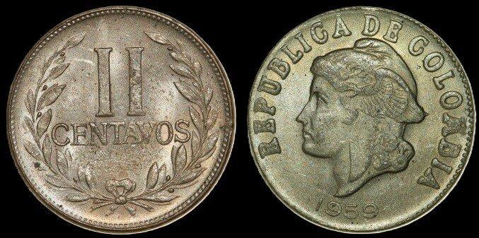 COLOMBIA KM.214 - 2 Centavos 1965 XF/AU, Postzegels en Munten, Munten | Amerika, Verzenden
