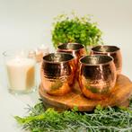 Puur koperen set van 4 mokken/bierpullen gehamerd met, Huis en Inrichting, Keuken | Servies, Ophalen of Verzenden, Nieuw
