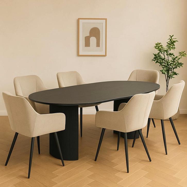 Mangohouten Eettafel Maeve 210x100 cm zwart, Huis en Inrichting, Tafels | Eettafels, Nieuw, Overige houtsoorten, Overige vormen