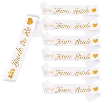 7-delige sjerpen wit met goud set Bride to Be en Team Bride beschikbaar voor biedingen