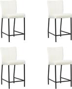 Set van 4 Gebroken witte leren moderne barkrukken - poot vie, Overige kleuren, Nieuw, Leer, Ophalen of Verzenden