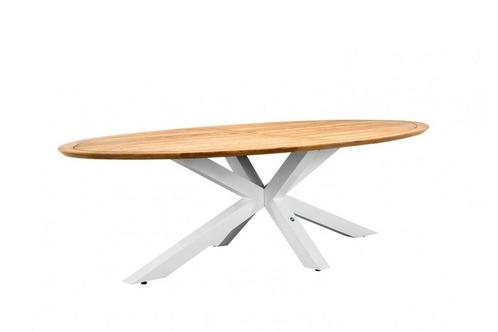 Suns Madre tuintafel matt white frame met ovaal teak blad, Tuin en Terras, Tuinsets en Loungesets, Ophalen of Verzenden