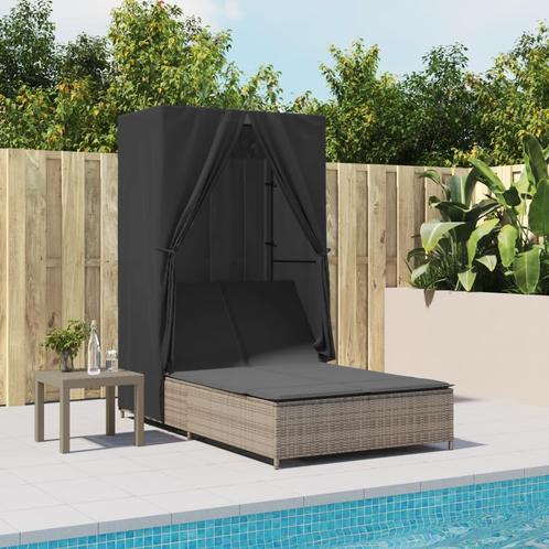 vidaXL Ligbed tweepersoons met dak en gordijn poly rattan, Tuin en Terras, Ligbedden, Nieuw, Verzenden