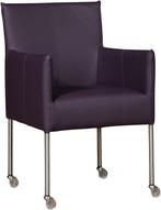 Donkerpaarse leren moderne kuipstoel - poot rond rvs met wie, Huis en Inrichting, Stoelen, Overige kleuren, Nieuw, Leer, Ophalen of Verzenden