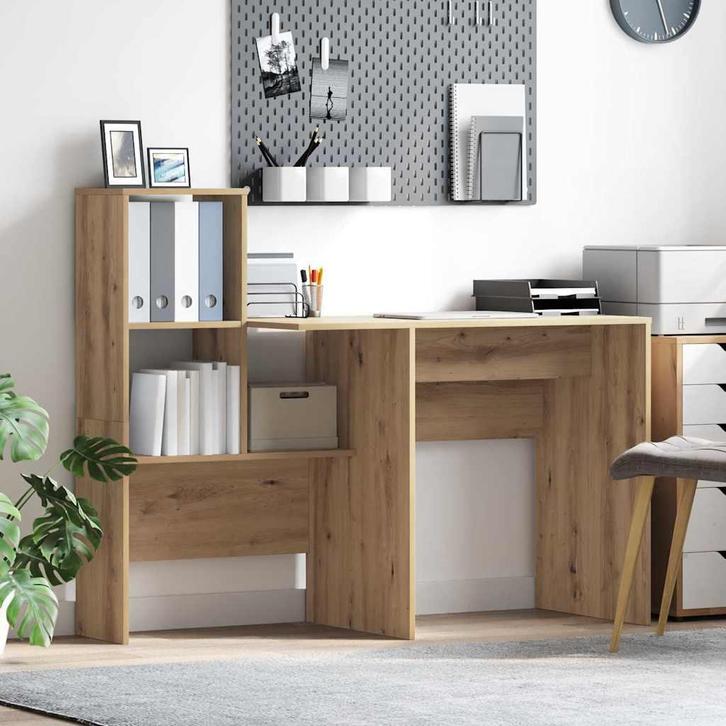vidaXL Bureau met plank artisanaal eikenkleurig 131,5 x 50 x, Huis en Inrichting, Bureaus, Nieuw, Verzenden