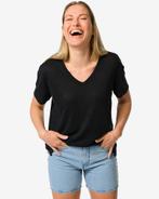 HEMA Dames t-shirt Evie met linnen zwart, Verzenden, Nieuw