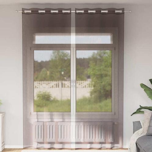 vidaXL Gordijnen voile met doorvoertules 2 st 140x300 cm, Huis en Inrichting, Stoffering | Gordijnen en Lamellen, Bruin, Nieuw