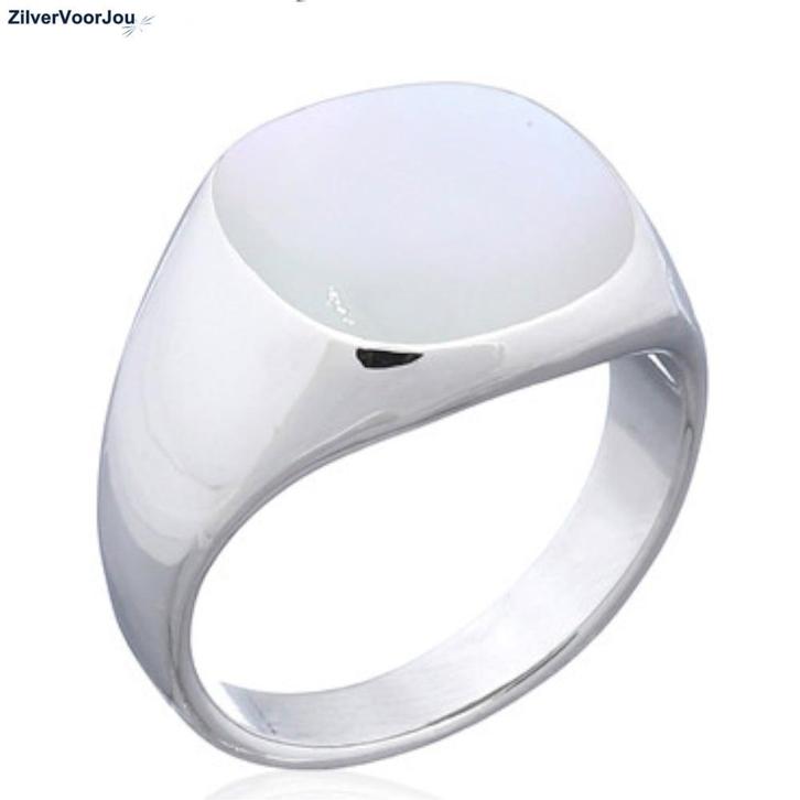 Zilveren zegelring uniseks wit parelmoer, Sieraden, Tassen en Uiterlijk, Ringen, Nieuw, Verzenden