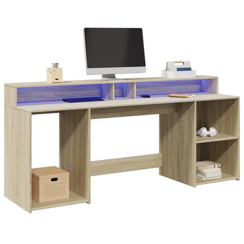 vidaXL Bureau met LED-verlichting 200x55x91 cm hout sonoma, Huis en Inrichting, Bureaus, Nieuw, Verzenden