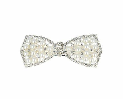 Haarspeld Opengewerkt Strik Parel Strass Zilver, Sieraden, Tassen en Uiterlijk, Uiterlijk | Haarverzorging, Verzenden